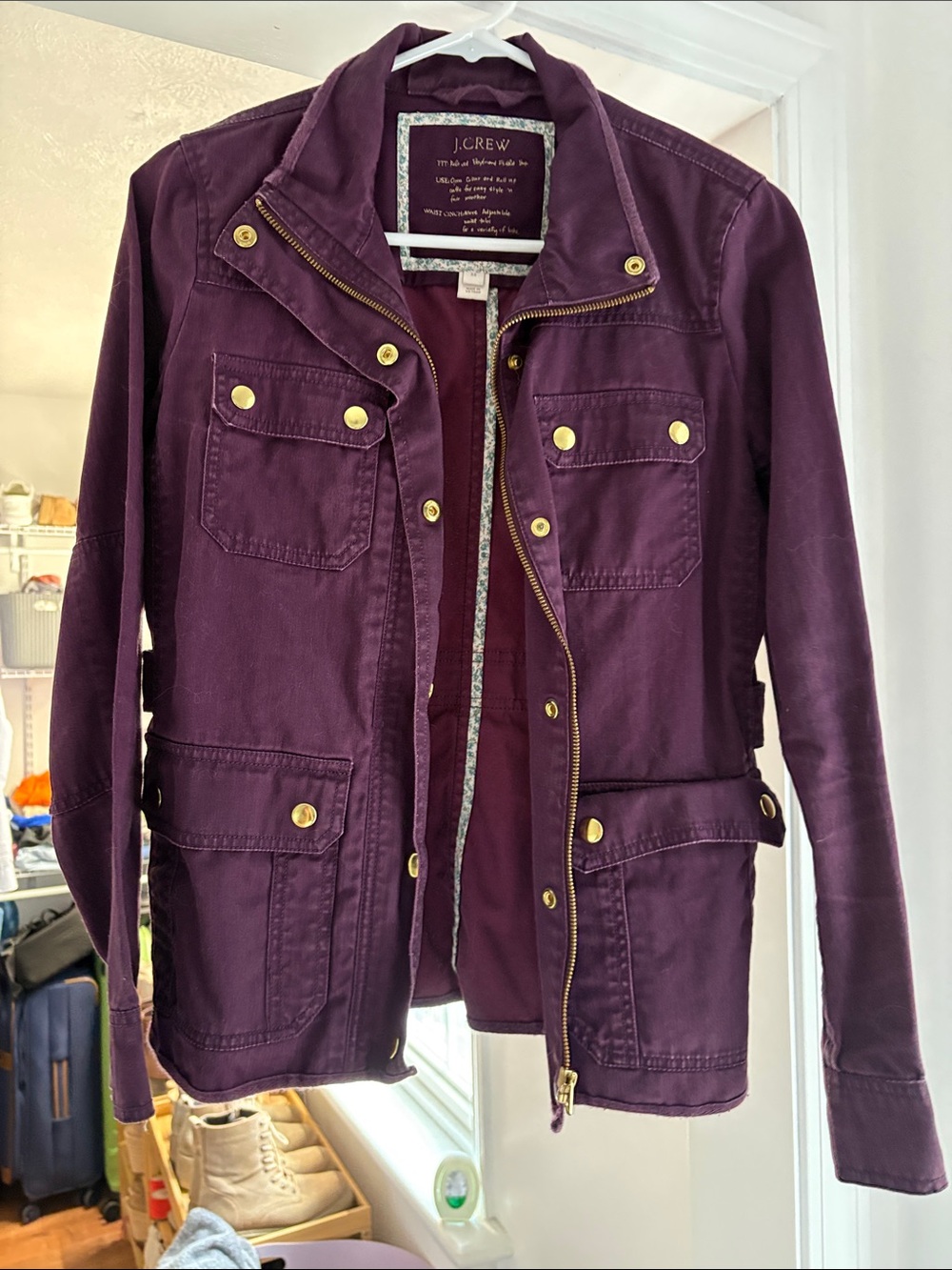 J. Crew Plum Utility Jacket with Gold-Tone Hardware